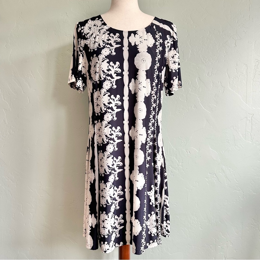 Pixley Women's Floral Print Navy White Dress Size Large Business Work Party